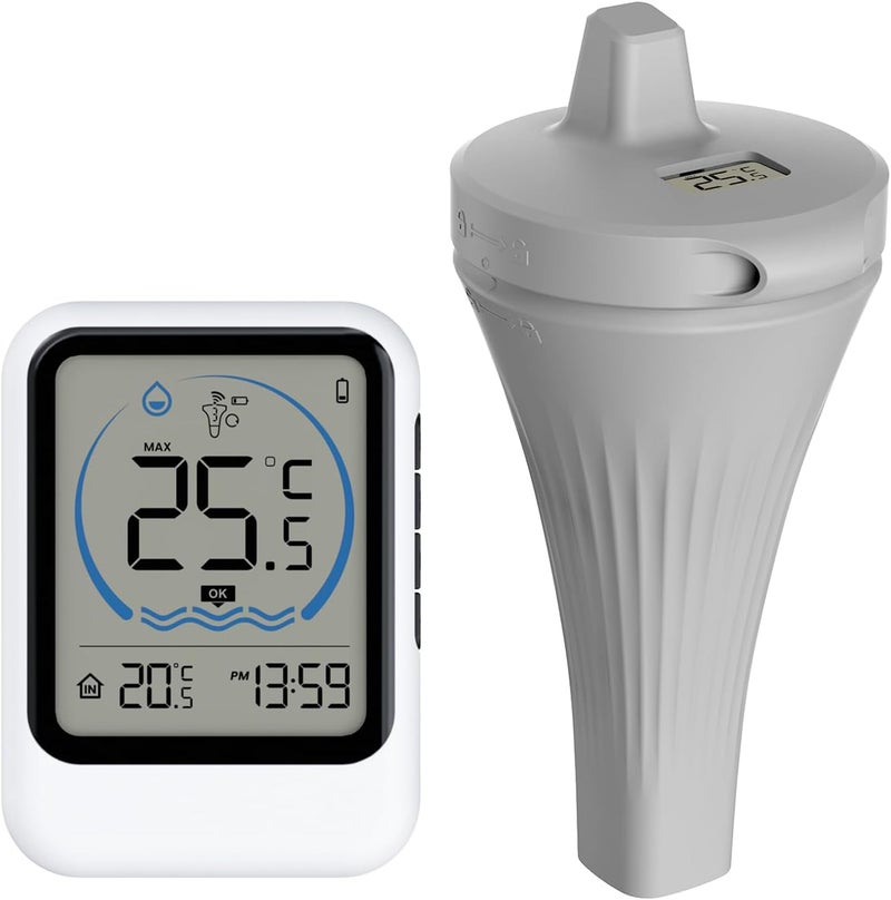 VISLONE Pool Thermometer with Temperature Sensor for Pool Fish Tank Bathtub Swimming Pool 12/24-Hour Time Format Record Highest Lowest Outdoor Temperature℃/℉ switchable - Image 1